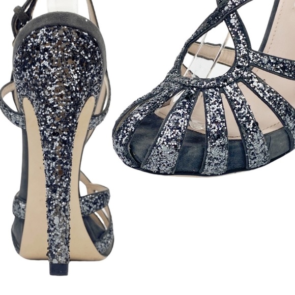 Miu Miu Silver Glitter Strap Sandal Heels / Ardesia / MSRP $956 / Women’s 8.5 - Picture 12 of 16